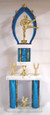 Shown With F452 Male Karate Figure, FF314 Blue Backdrop, Blue Columns, Left & Right Side Gold Eagle Trim, And 1st Place Base Gold Trim