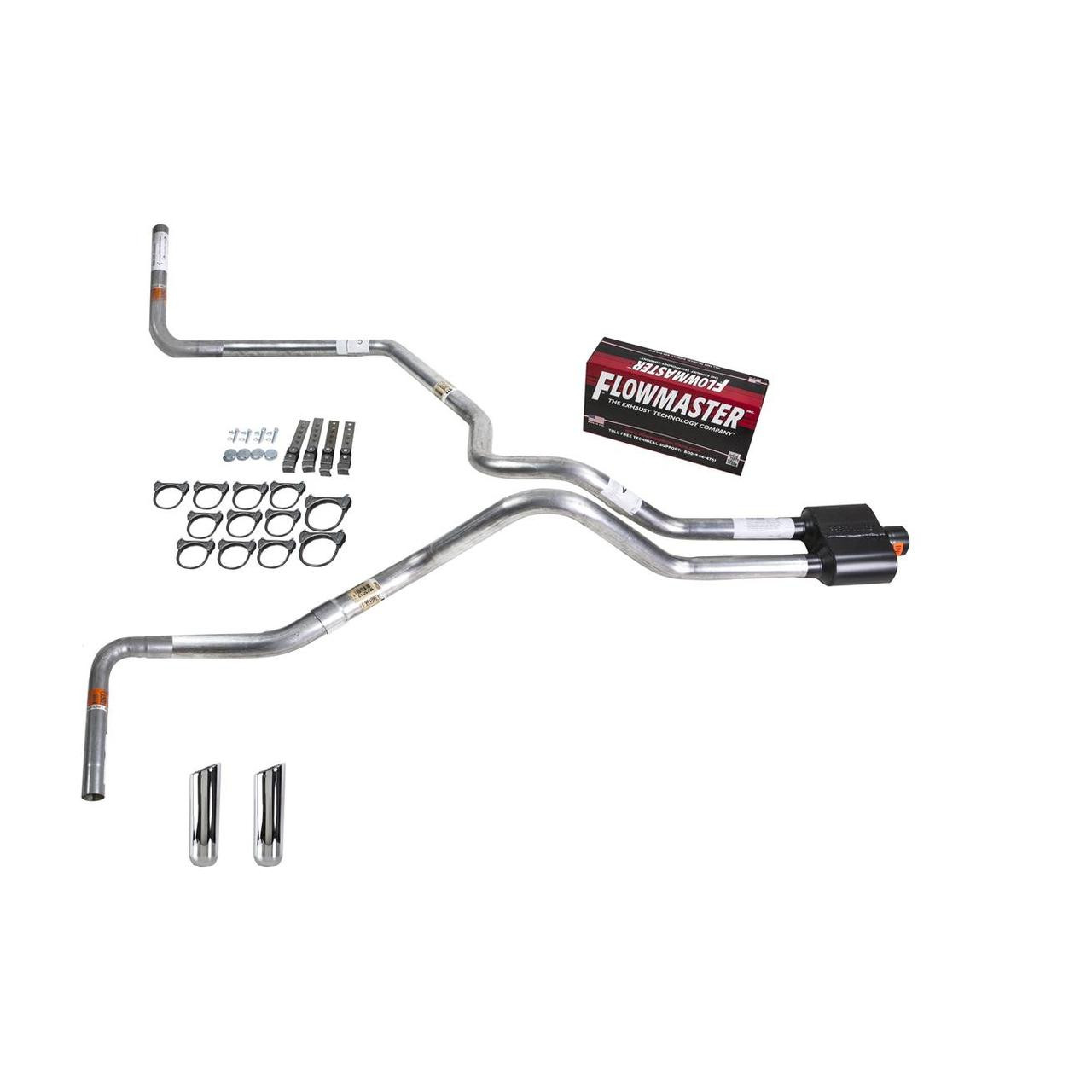 1996-1999 Chevy Silverado Dual Exhaust Kit Flowmaster 40 Muffler Chrome Tips