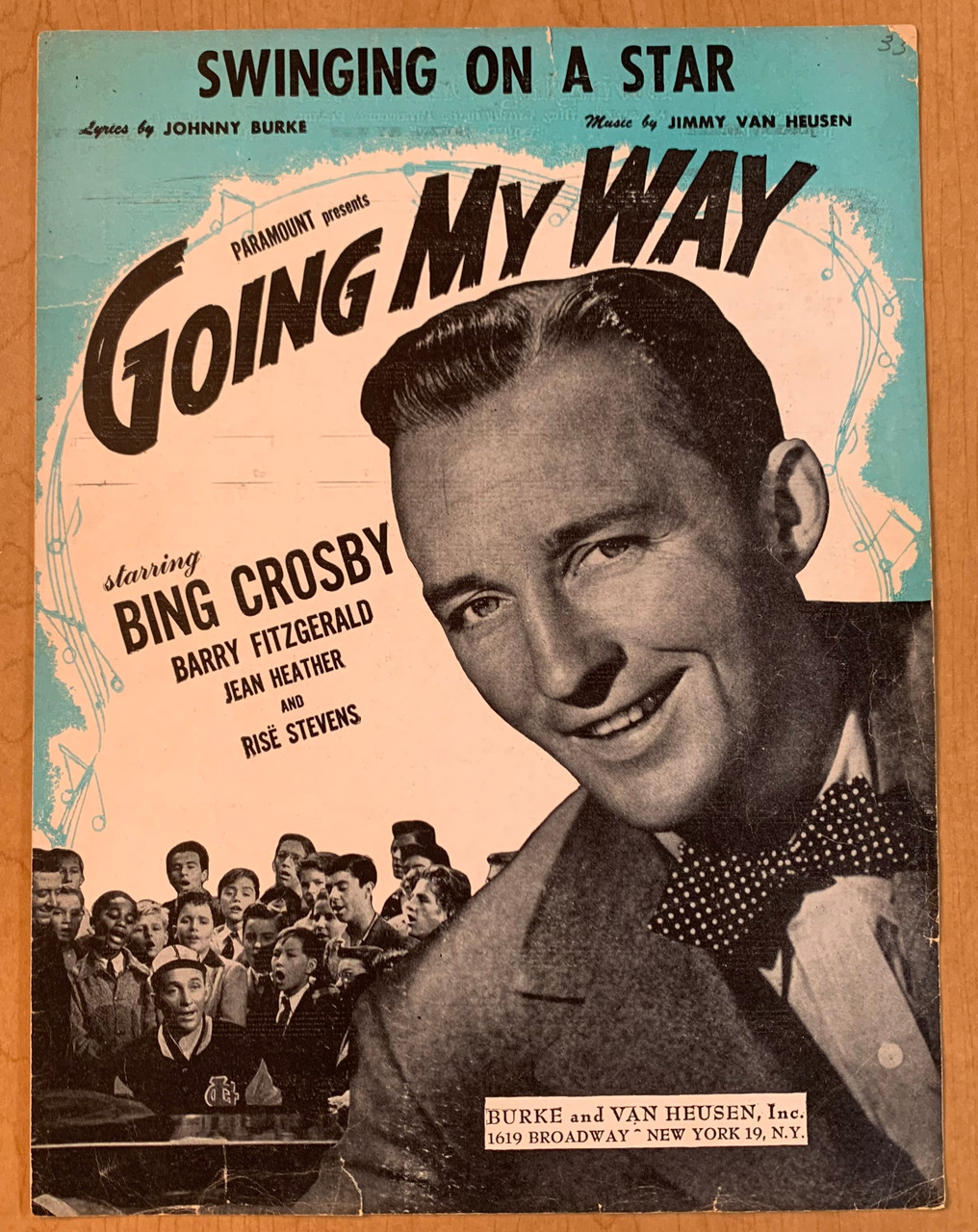 Swinging On A Star Johnny Burke Jimmy Van Heusen Bing Crosby 1944 Vintage Sheet Music A R Collectibles Inc Swinging On A Star Johnny Burke Jimmy Van Heusen Bing Crosby 1944 Vintage Sheet Music A R Collectibles Inc