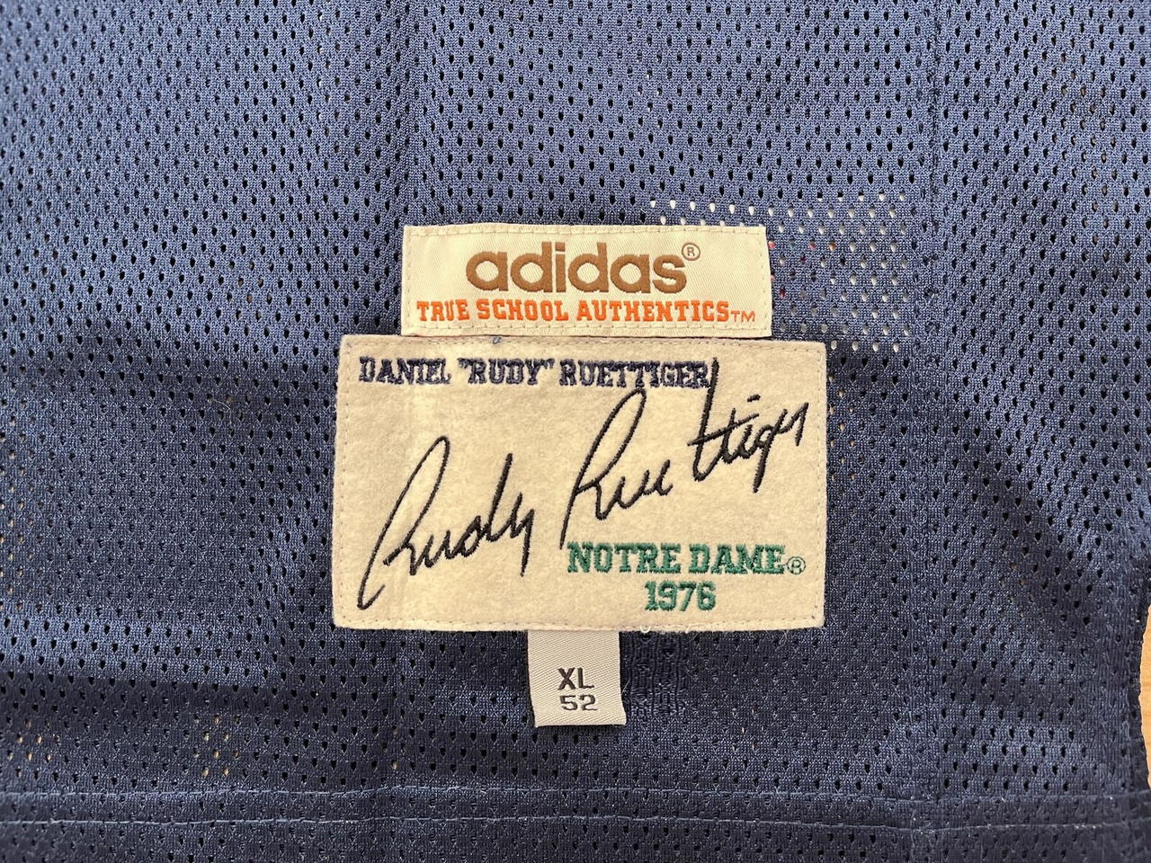 A&R Collectibles, Inc. Rudy Ruettiger Signed Adidas True School Authentics Jersey with Inscription