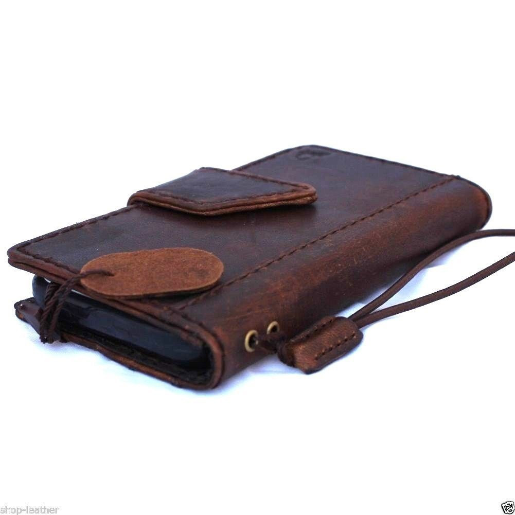 genuine italian leather hard case for iphone 5s 5c 5 SE book wallet credit card slots brown handmade luxury thin daviscase - Shop-Leather