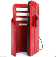 genuine real leather case for iphone 6 plus cover book wallet band credit card id magnet business slim luxury  Red