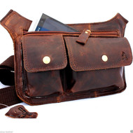 Genuine full Leather Shoulder wallet Bag man womens Waist Pouch cross body brown