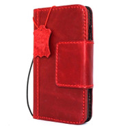Genuine vintage Real  leather case for iPhone 7 Plus  8+ book wallet magnet cover luxurey credit card slots flip slim Red magnetic RFID Pay daviscase