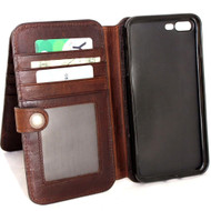 Genuine vintage Real leather case for iPhone 7 Plus 8+ book multi wallet closure cover  10 credit cards  slots luxury dark brown flip  daviscase
