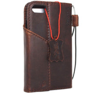 Genuine vintage leather case for iPhone 7 book wallet magnet closure cover credit card id slots business slimdark brown daviscase