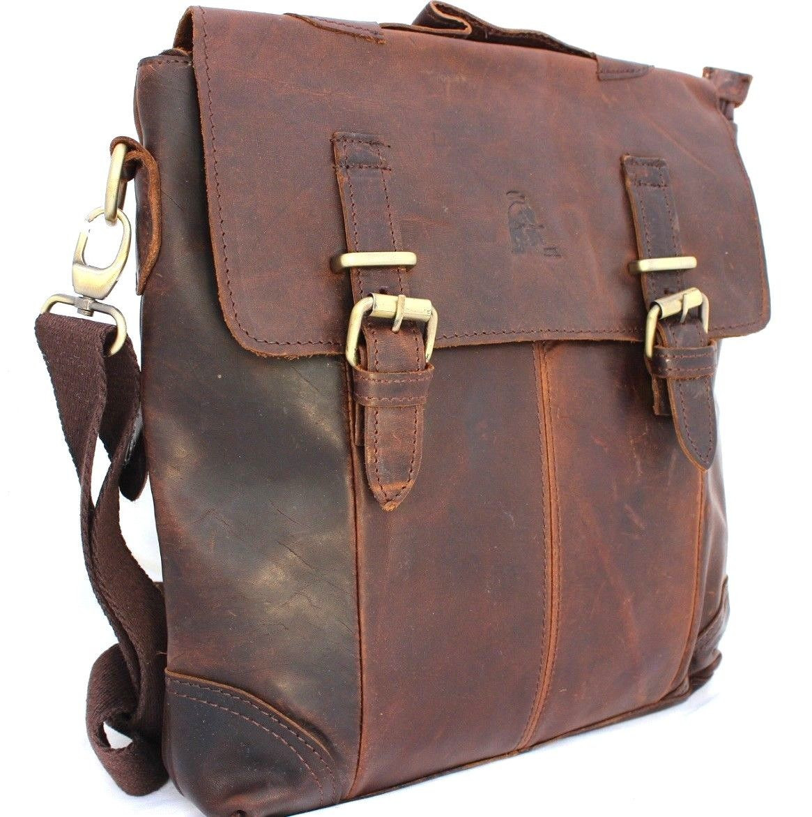 Genuine vintage leather men messenger shoulder bag handbag cowhide tote ...