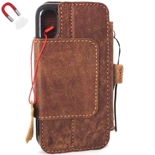 Genuine real leather Case for iPhone XS vintage cover credit cards Removable detachable magnetic slots luxury lite Daviscase 10 pro Jafo 