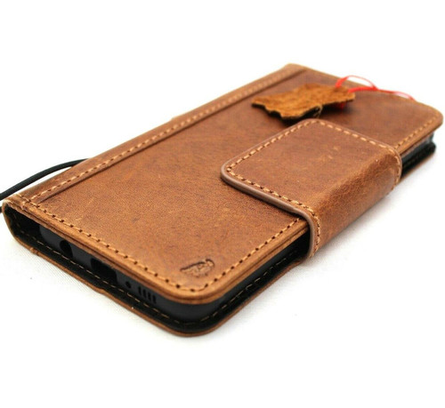 Genuine real leather Case for Samsung Galaxy S10 wireless charging holder vintage book wallet handmade daviscase s 10 luxury magnetic Tan pro