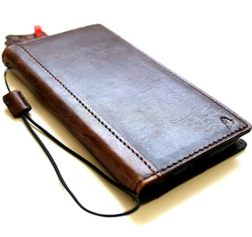 Genuine oiled full leather Case for LG V50 book handmade wallet rubber holder cover slim cards slots art dark brown  art