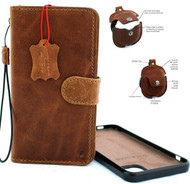 Genuine real  leather Case for iPhone 11 Pro Max retro cover credit cards Removable detachable magnetic slots luxury strap rubber  + Airpods 2