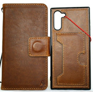 Genuine real leather Case for Samsung Galaxy Note 10 PLUS handmade cover wallet book retro rubber flip luxury stand cards id Removable wireless charging tan ID