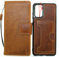 Genuine Vintage Leather Case for Galaxy S20 PLUS Soft Wallet Handmade Tan Wireless DAVIS Luxury