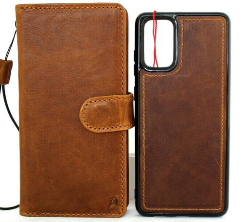 Copy of Genuine Natural Vintage Leather Case for Galaxy S20 Plus book Wallet Handmade Luxury Soft Jafo DE