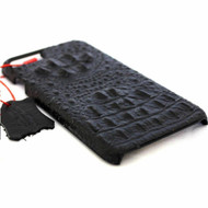 Genuine Slim Full Leather Case for iPhone SE 2 Hard Cover Black Crocodile Design Davis