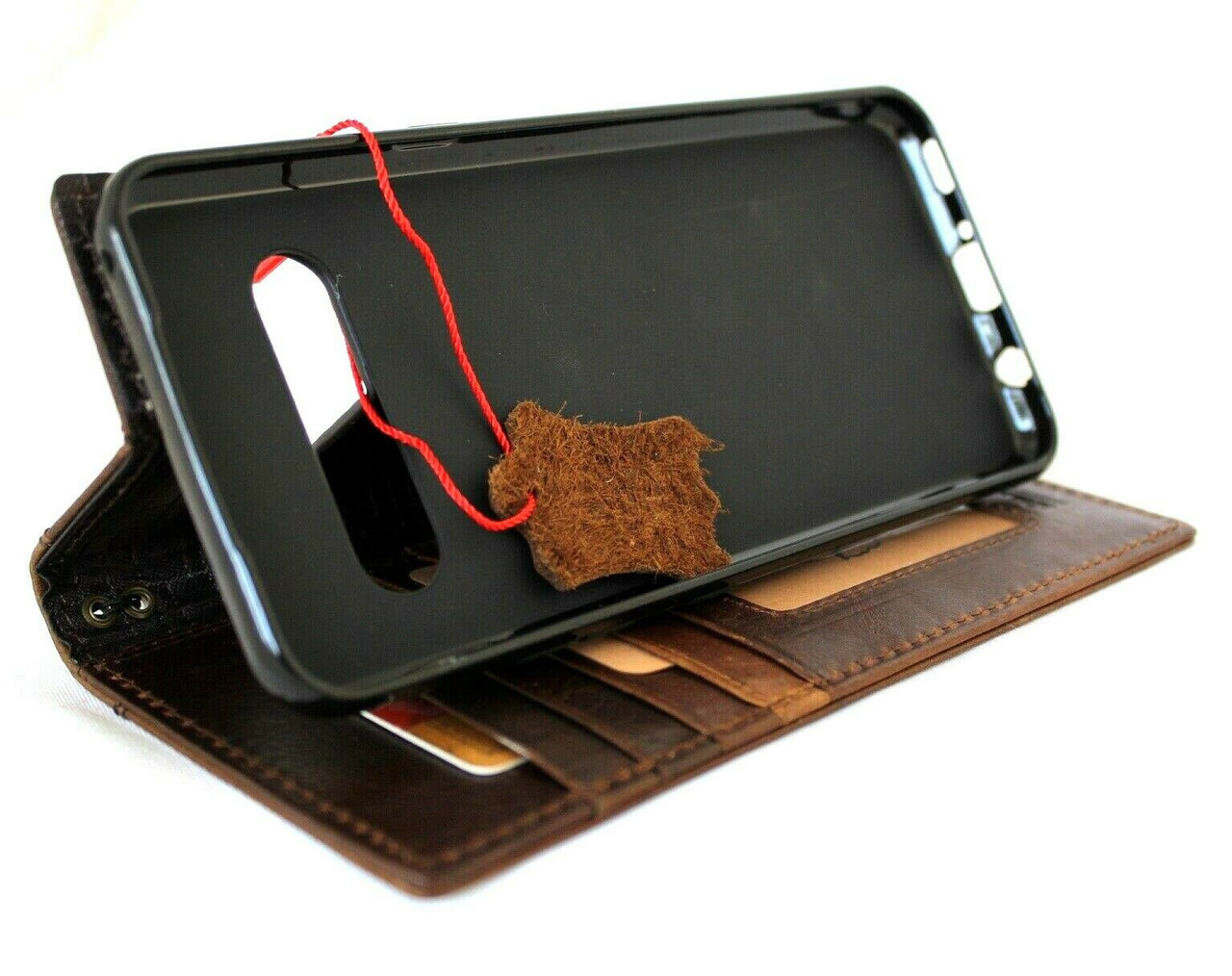 Genuine Dark Leather Case for LG V60 Book Wallet Cover Slim Soft Cards  Slots Vintage Style Handmade DavisCase - Shop-Leather