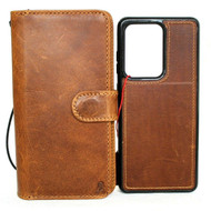 Genuine Soft Leather Case for Samsung Galaxy S21 Ultra 5G Credit Cards Wallet Book Luxury Detachable Magnetic Cover Tan Davis