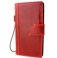 Genuine Red Leather Wallet Case for iPhone 11 Pro Max Cover Credit Cards Slots ID Window Stand Rubber Slim DavisCase