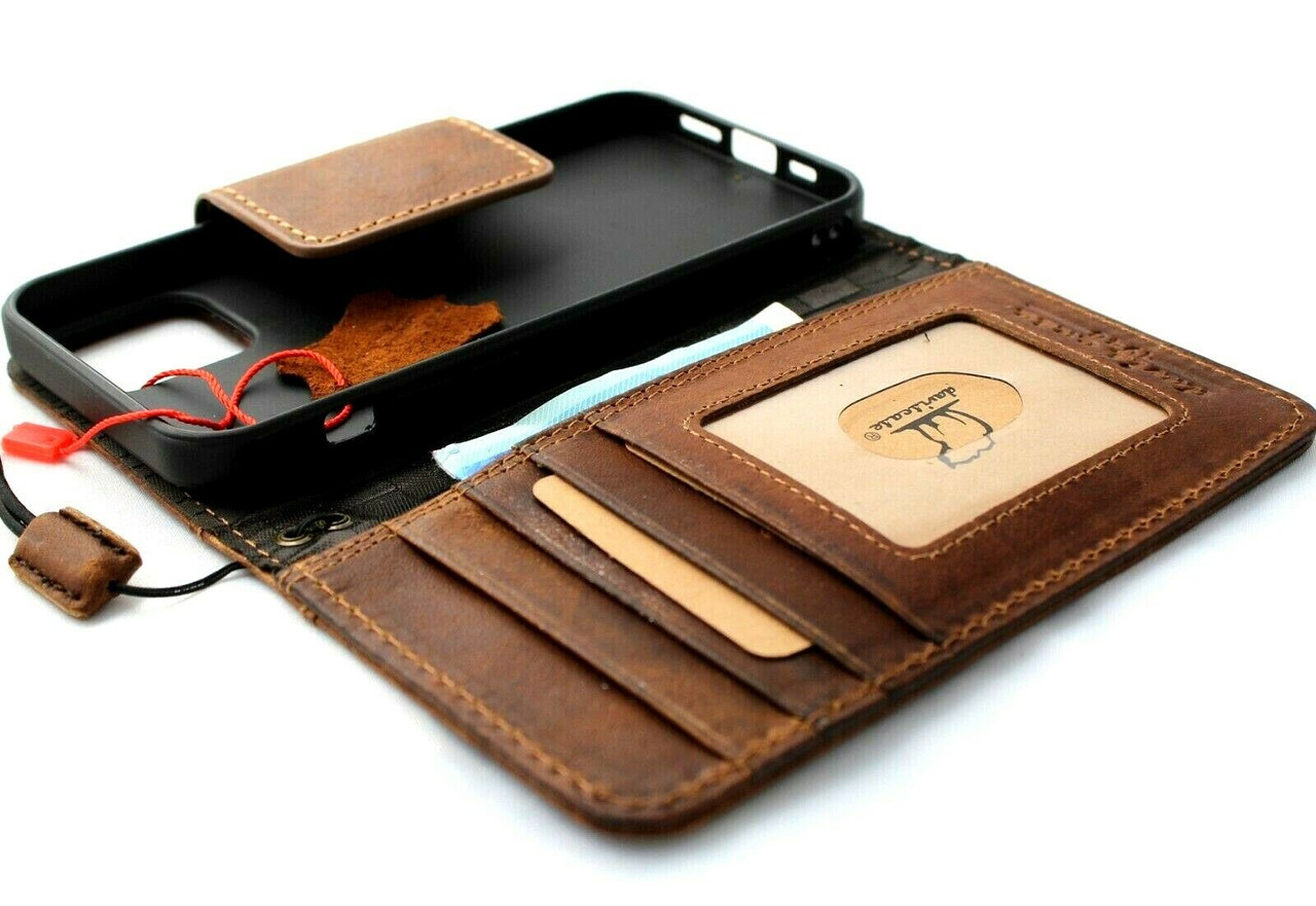 Genuine Leather Wallet Case For Apple iPhone 13 Pro Max Book Credit Ca –  DAVISCASE