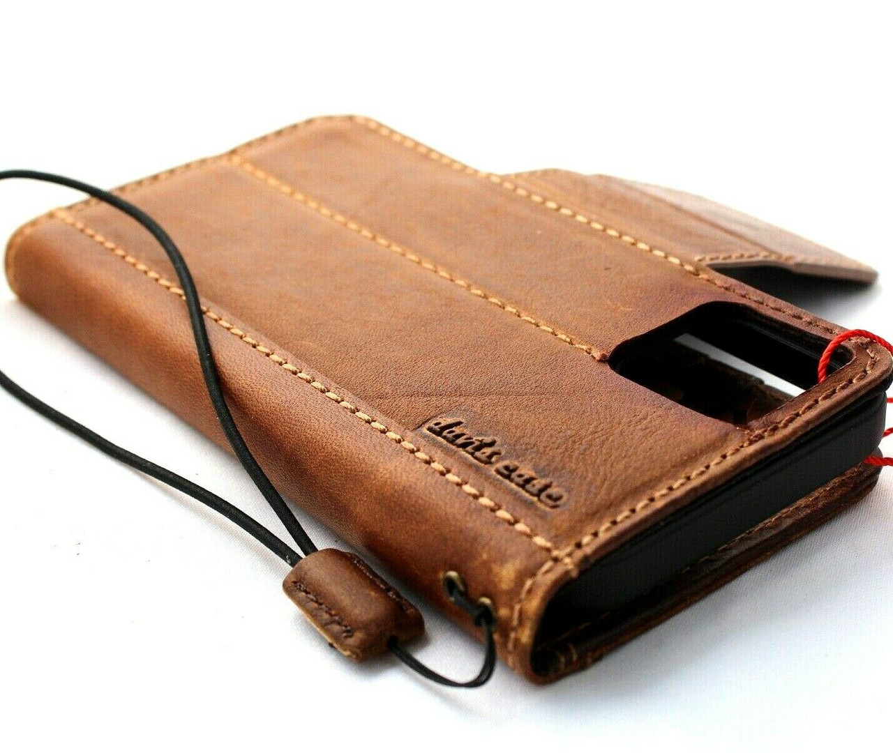 Genuine Tan Leather Wallet Case For Apple iPhone 13 PRO Book Vintage Style  ID Window Credit Cards Slots Soft Slim Cover Top Grain DavisCase