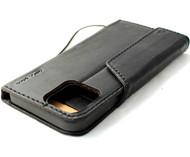 Genuine Black Leather Wallet Case For Apple iPhone 13 Pro Max Wallet Vintage Design Credit Cards Slots Cover Book DavisCase