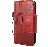 Genuine Natural Leather Case For Apple iPhone 13 Pro Max Wallet Luxury Cover Red Magnetic Closure Wireless Charging Davis