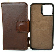Genuine Real Soft Leather Case For Apple iPhone 13 Pro Wallet Cover Removable Magnetic Book Dark Brown Davis