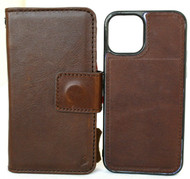 Genuine Real Soft Leather Case For Apple iPhone 13 Wallet Cover Detachable  Magnetic Book Dark Brown Davis