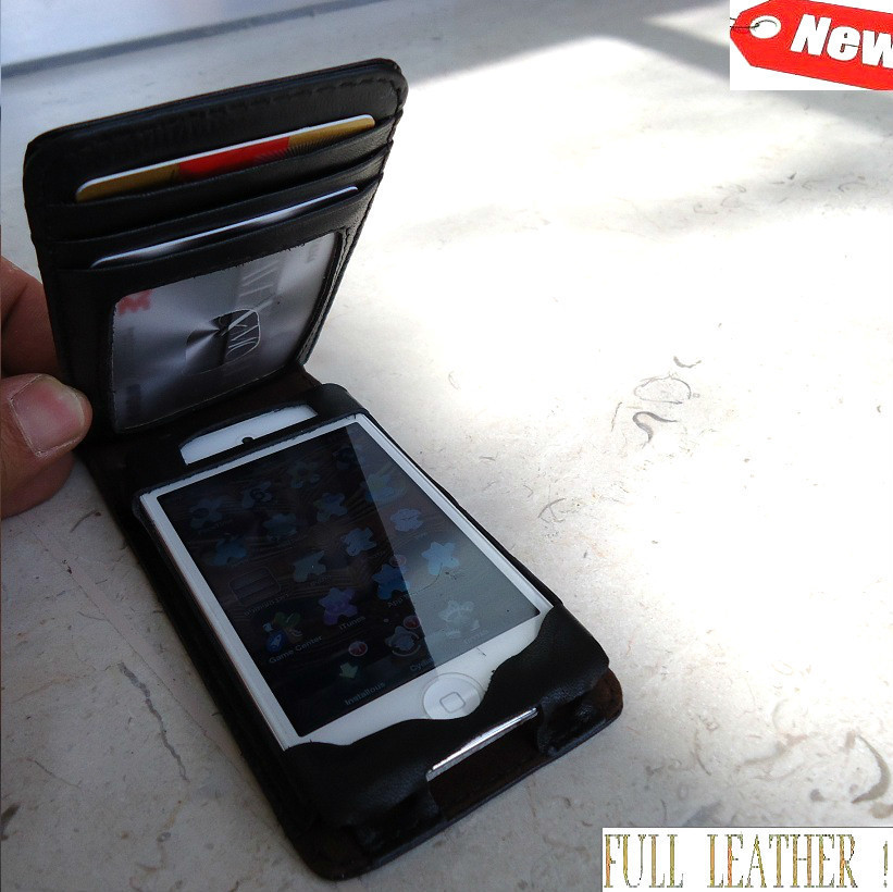 genuine real leather case for iphone 4s book wallet stand holder 4 s credit - Shop-Leather