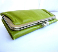 Genuine 100% leather woman purse tote Ladies wallet Clutch zipper green