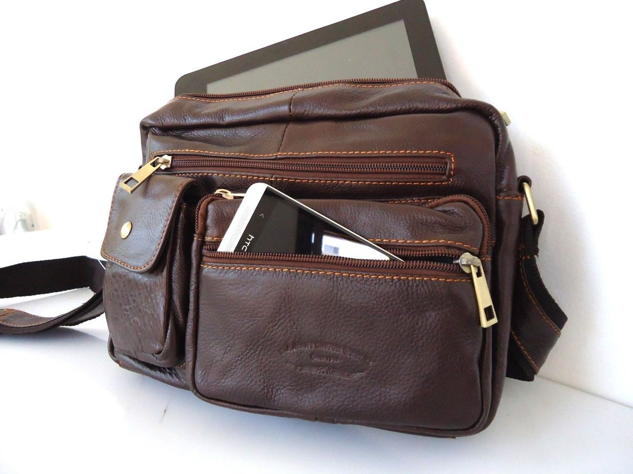 Genuine real Leather Shoulder Bag Cowhide handbag man Messenger australia russia - Shop-Leather