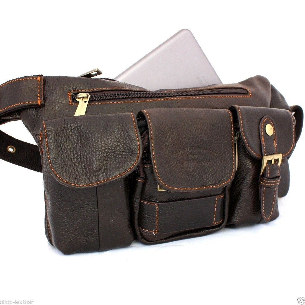 Genuine soft Leather Shoulder wallet Bag man woman Pocket Waist Pouch ...