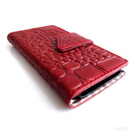 genuine vintage leather case for iphone 5 5s book wallet cover new handmade crocodile Model red wine