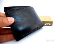 Men Money Clip Genuine retro Leather wallet id Coin Pocket Purse Pouch slim blac