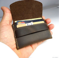 Genuine full Leather man mini wallet Money credit cards holder pocket Minimal brown