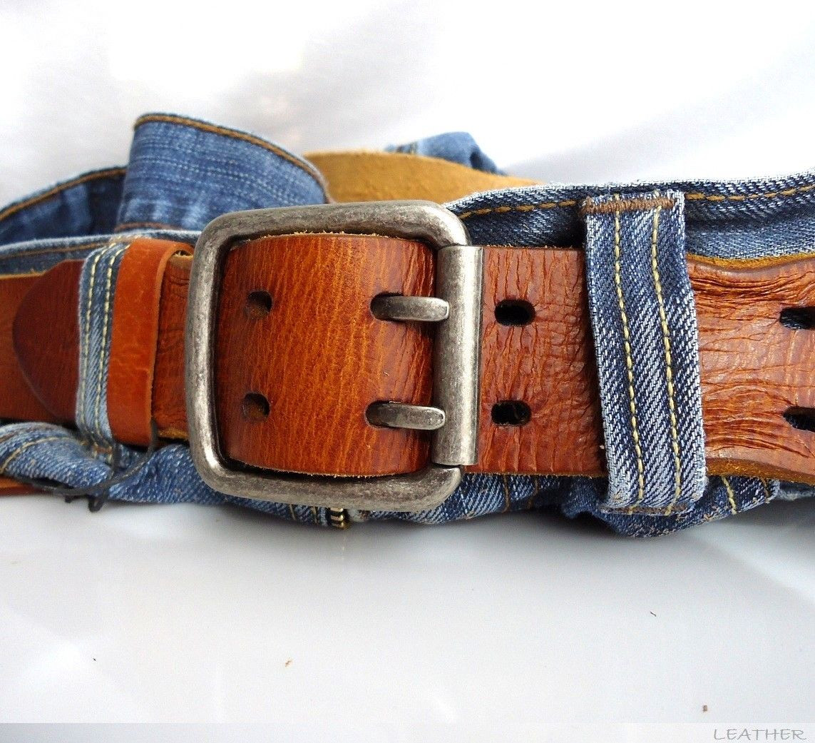 Genuine vintage Leather belt 43mm mens womens Waist handmade classic for jeans bright brown size ...