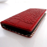 genuine retro leather case for iphone 5 5s book wallet cover new handmade crocodile Model red wine