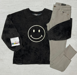 Hayden Black Acid Wash Smiley Sweatshirt