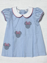 LuLu BeBe Blue Gingham Minnie Mouse Emb Pleat Dress