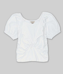 Habitual Girl White Twist Front Puff Sleeve Top