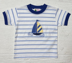 Lily Pads Blue Stripe Sailboat with Waves Boys Tee