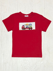 Silly Goose Red Smocked Trailer Cars Tee