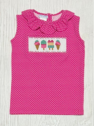 Silly Goose Hot Pink Dots Popsicles Smocked Tee