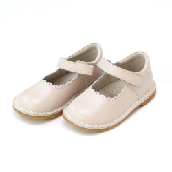 L'Amour Girls Phoebe Scalloped Leather Slip on Sneaker Almond / Toddler 13