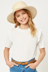 Hayden Off White Ribbed Ruffle Knit Top