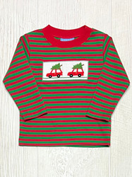 Anavini Red/Green Stripe Tree with Car L/S Tee