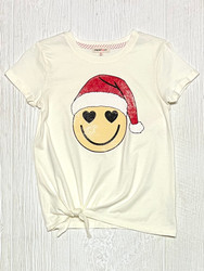 Paper Flower Happy face with Santa Hat Tee