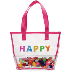 IScream Happy Clear Tote Bag with Pom Poms