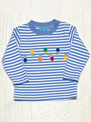 Claire & Charlie Blue Stripe Christmas Lights L/S Tee