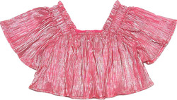 Queen of Sparkles Neon Pink/Silver Ribbed Flutter Top